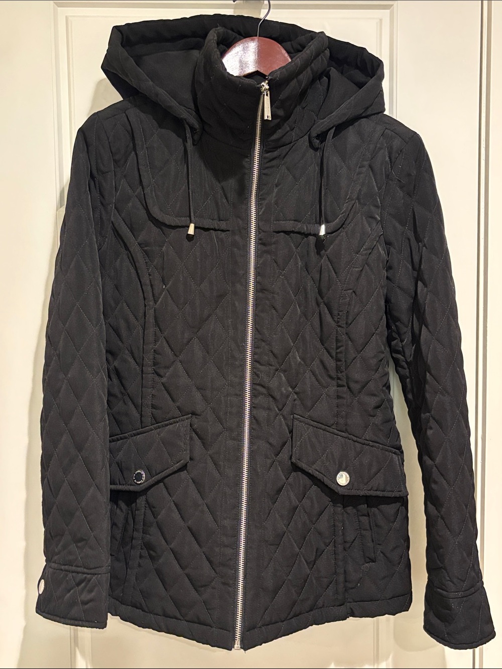London Fog Black Quilted Hooded Puffer Jacket sz S
